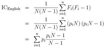 Formula for the index of coincidence